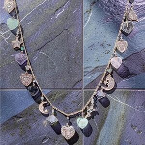 OOAK Sterling Silver Celestial Charm Necklace | Hearts, Moons & Gemstones